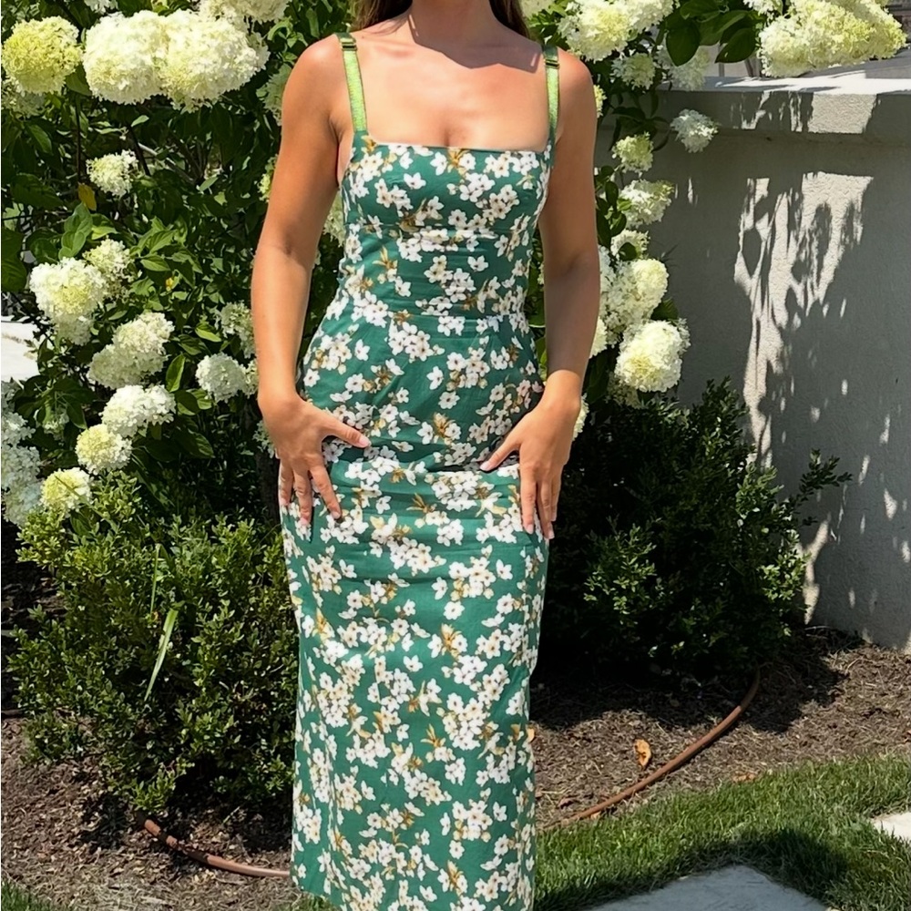 Liberty of London fabric handmade sleeveless green floral dress sz 4